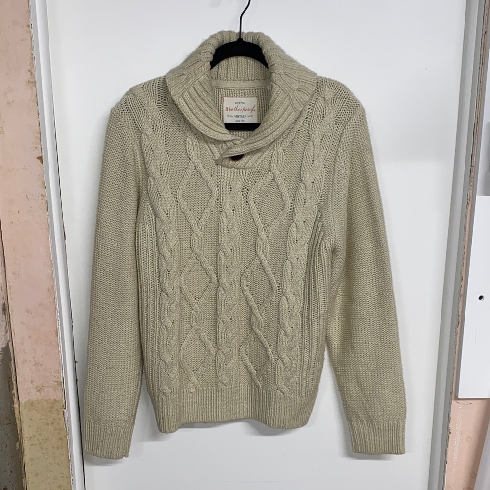 Shawl Collar Cable Knit Sweater - Cream